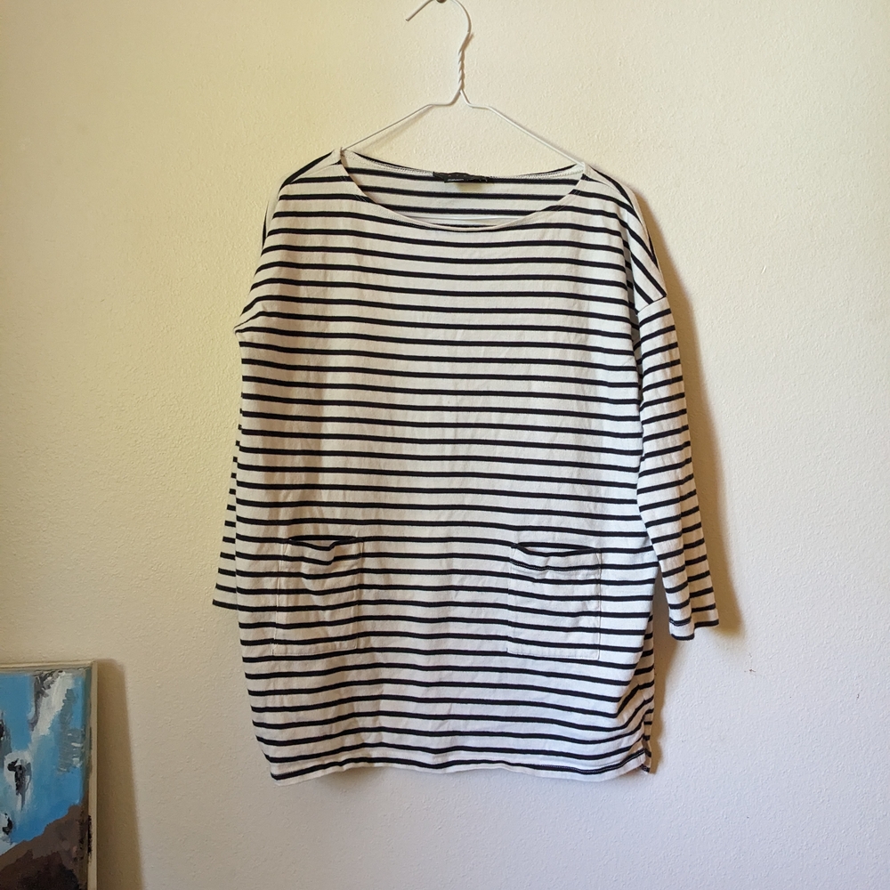 Hatch Black and White Striped Long Sleeve Top